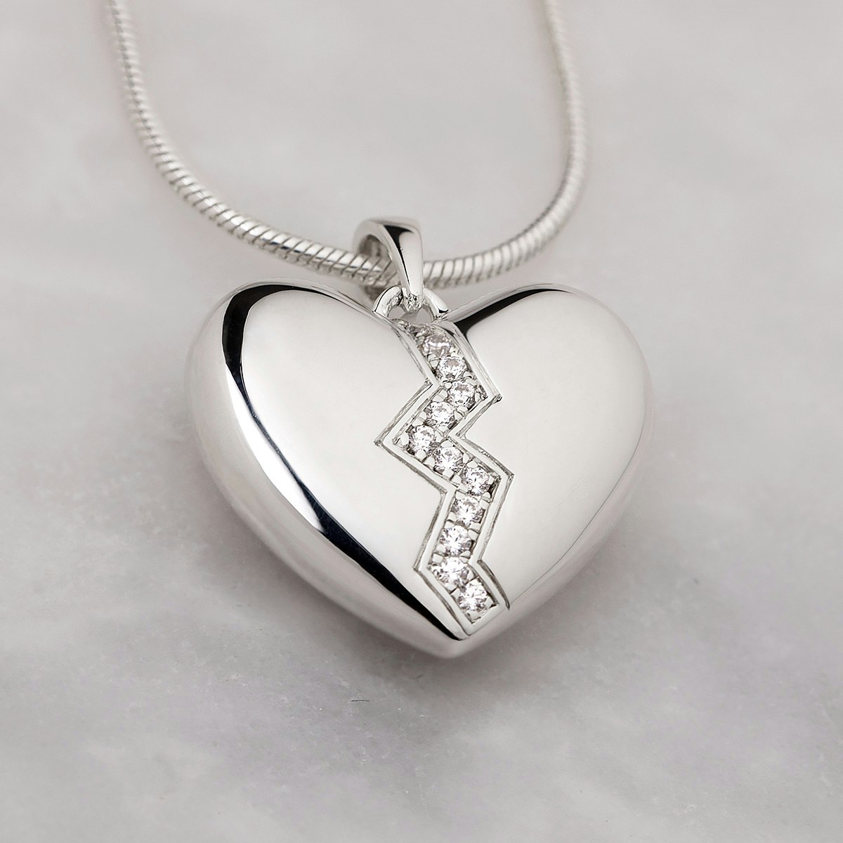 925 Sterling Silver Rhodium Plated Broken Heart Necklace With 2 Chain –  Carlton London Online